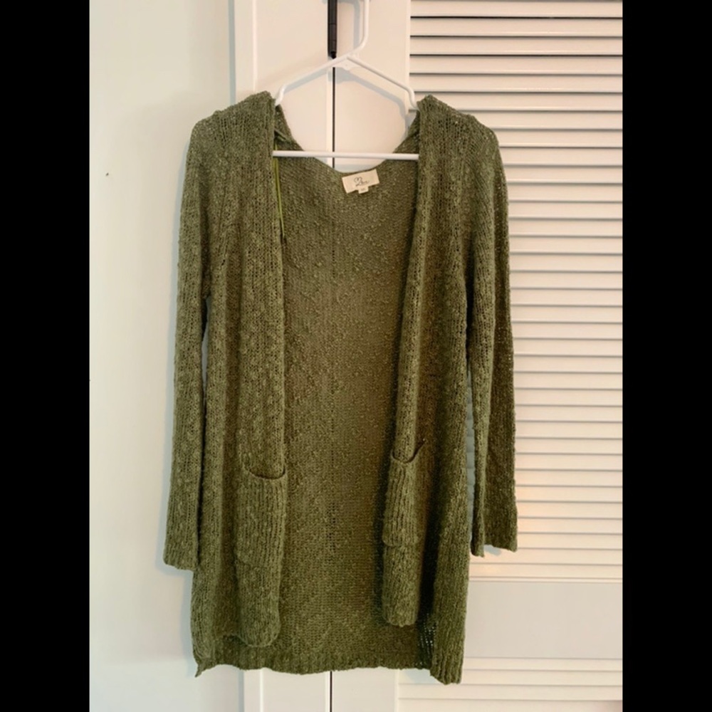 Green knitted cardigan